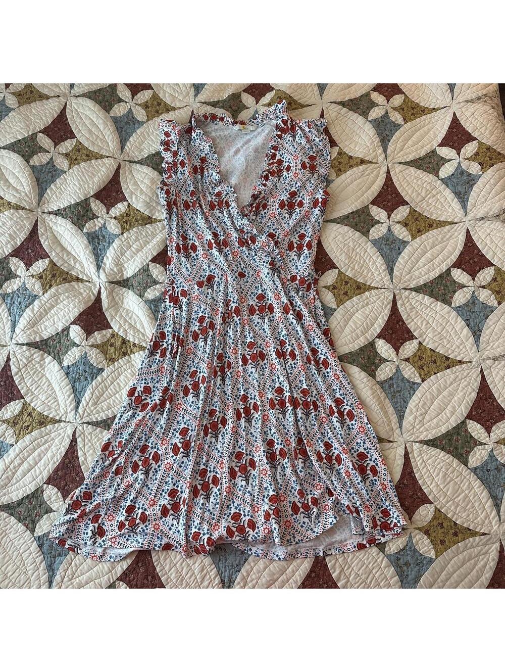 Boden Poppy Bloom Floral Ruffle Trim Faux Wrap Dress size 2 cottagecore cute - Picture 4 of 8